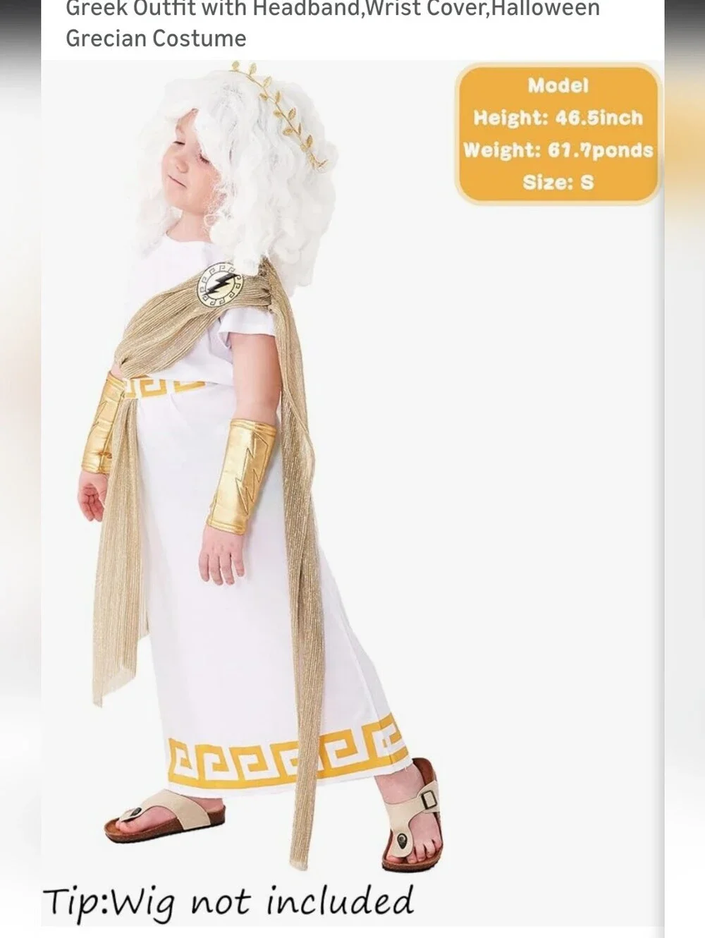 Child Greek Goddess Costume with Gold Trim (Wig Not Inclded)